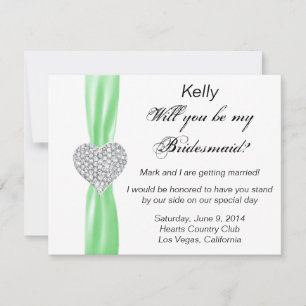 Diamond Heart Green Wedding Bridesmaid Card