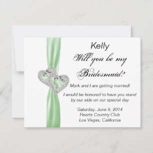 Diamond Heart Green Wedding Bridesmaid Card