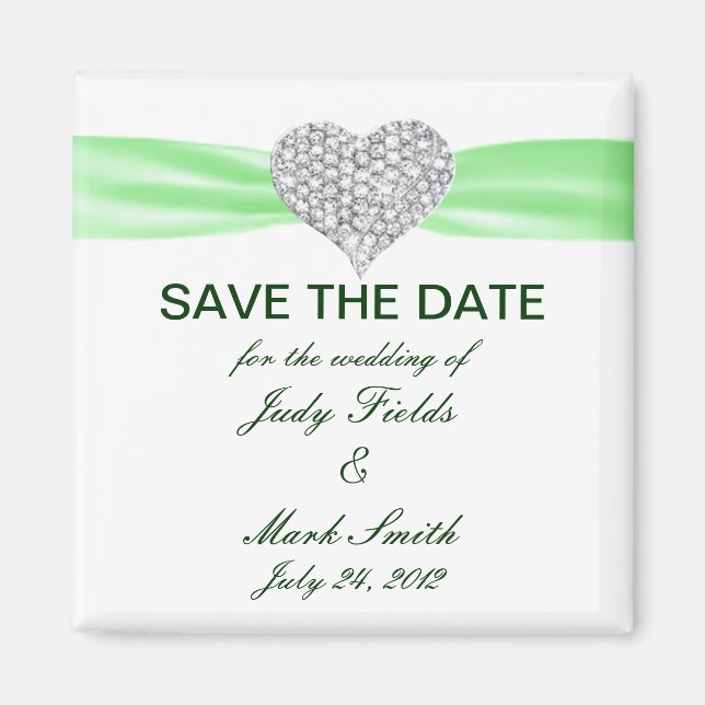 Diamond Heart Green Wedding Save The Date Magnet
