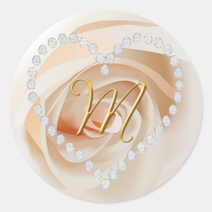 diamond heart letter M Round Stickers