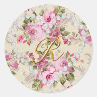 diamond heart letter R Classic Round Sticker