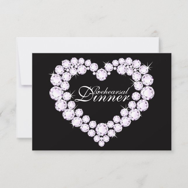 Diamond heart mono wedding rehearsal dinner invite (Front)