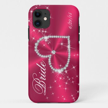 Diamond Heart On Red Satin Iphone 11 Case by KitzmanDesignStudio at Zazzle