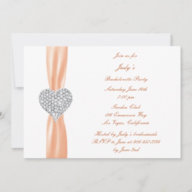Diamond Heart Orange Bachelorette Party Invitation (Front)