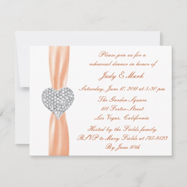 Diamond Heart Orange Rehearsal Dinner Invitation (Front)
