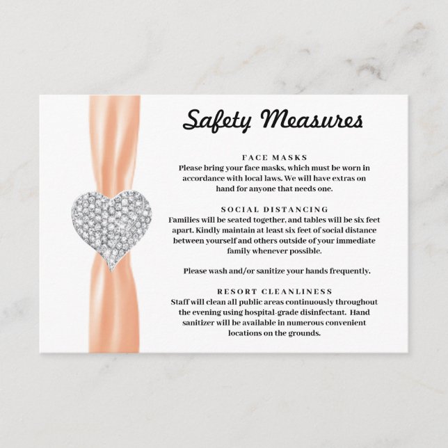 Diamond Heart Orange Ribbon Safety Measures Enclosure Card (Front)