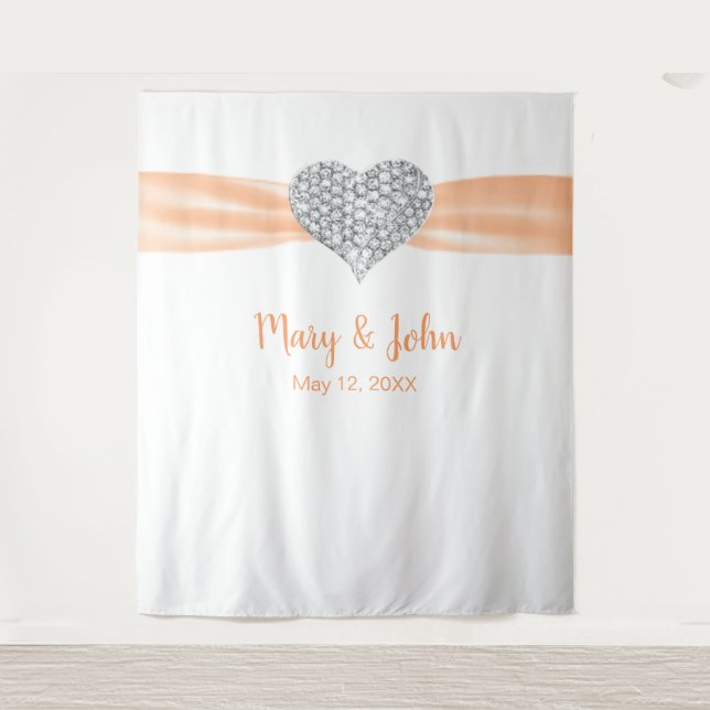 Diamond Heart Orange Ribbon Wedding Backdrop (Front)
