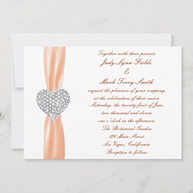 Diamond Heart Orange Wedding Invitation (Front)