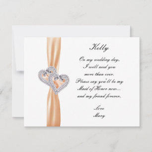 Diamond Heart Orange Wedding Maid Of Honor Card