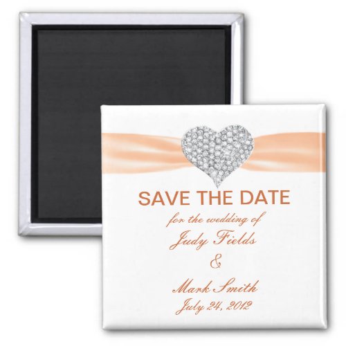 Diamond Heart Orange Wedding Save The Date Magnet
