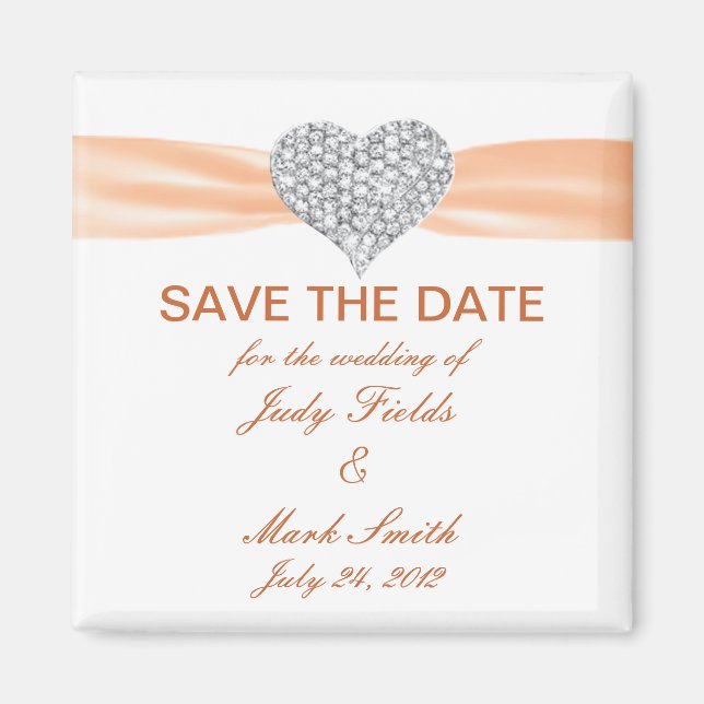 Diamond Heart Orange Wedding Save The Date Magnet (Front)