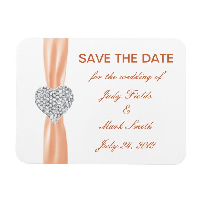 Diamond Heart Orange Wedding Save The Date Magnet (Horizontal)
