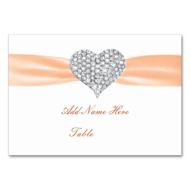 Diamond Heart Orange Wedding Table Place Card