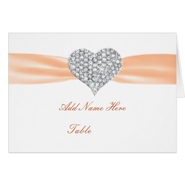 Diamond Heart Orange Wedding Table Place Card (Front Horizontal)
