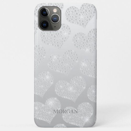 Diamond Heart Pattern DIY Name Silver Gradation  iPhone 11 Pro Max Case