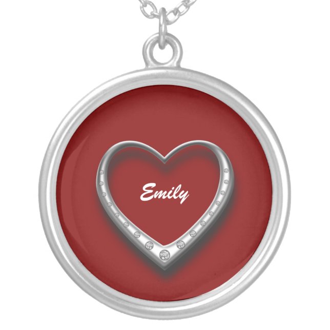 Diamond Heart(Personalize) Silver Plated Necklace (Front)