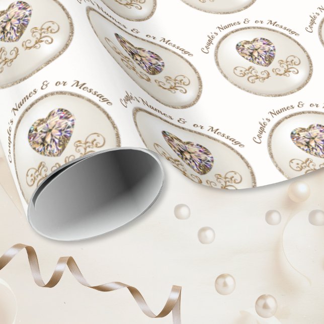 Diamond Heart, Personalized Wedding Wrapping Paper (Diamond anniversary wrapping paper. Anniversary gift paper, any year. Anniversary gift wrap. )