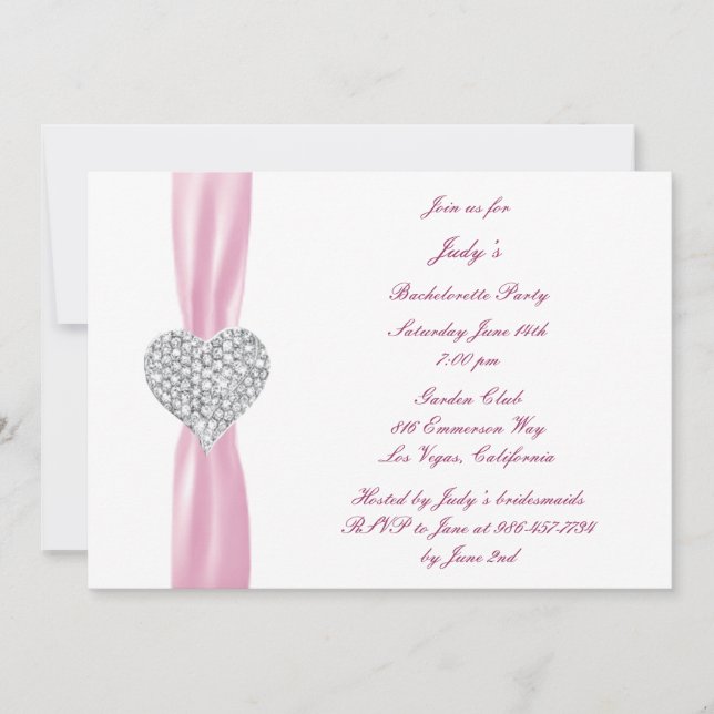 Diamond Heart Pink Bachelorette Party Invitation (Front)