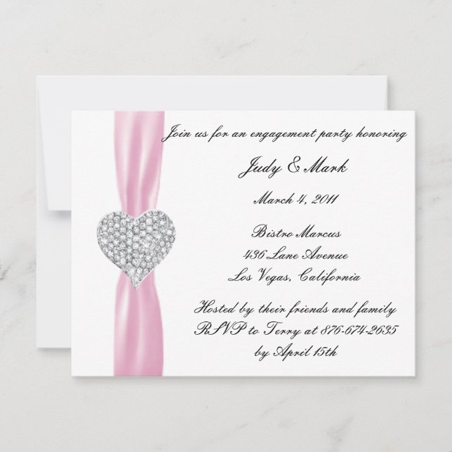 Diamond Heart Pink Engagement Party Invitation (Front)