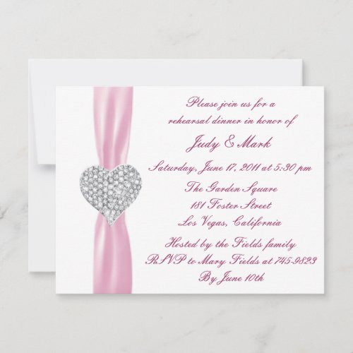 Diamond Heart Pink Rehearsal Dinner Invitation