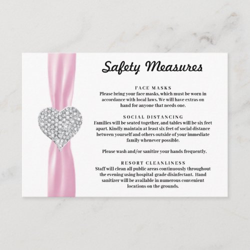 Diamond Heart Pink Ribbon Safety Measures Enclosure Card
