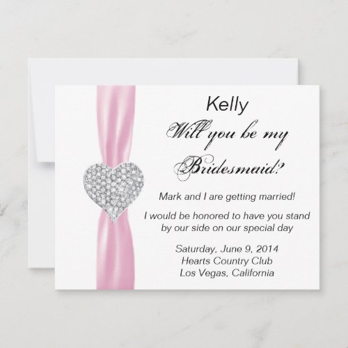 Diamond Heart Pink Wedding Bridesmaid Card
