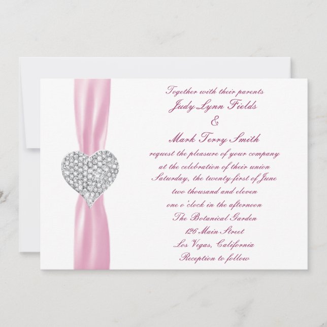 Diamond Heart Pink Wedding Invitation (Front)