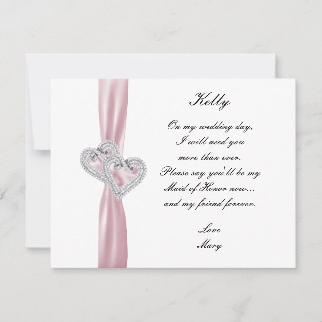 Diamond Heart Pink Wedding Maid Of Honor Card