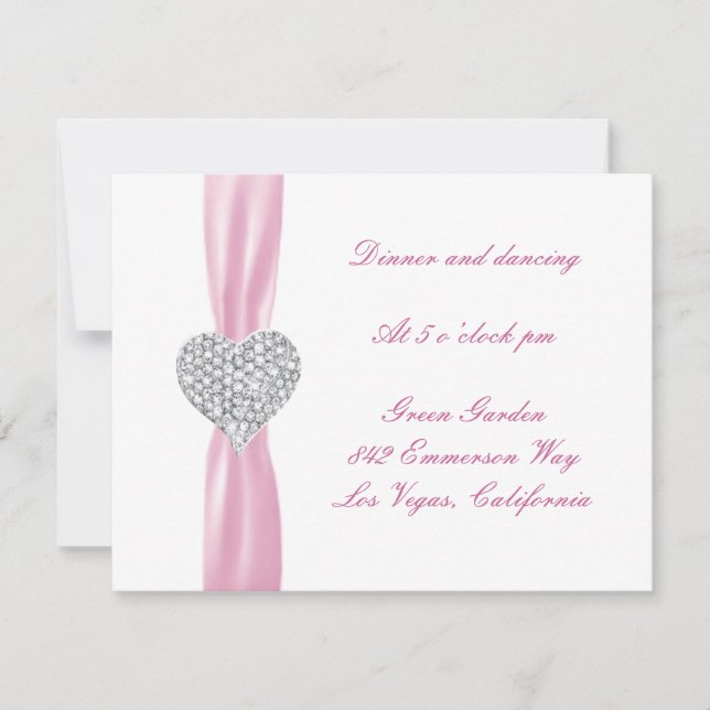 Diamond Heart Pink Wedding Reception Card (Front)