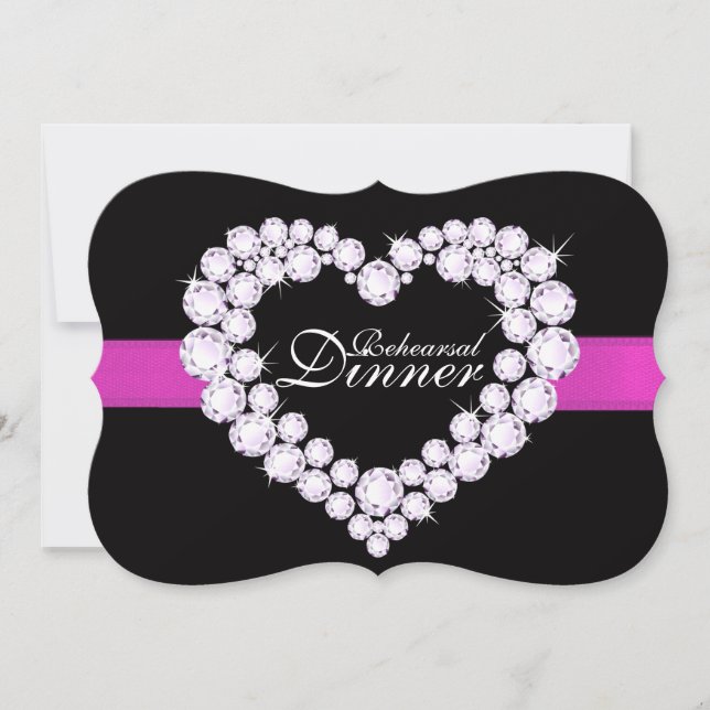 Diamond heart pink wedding rehearsal dinner invite (Front)