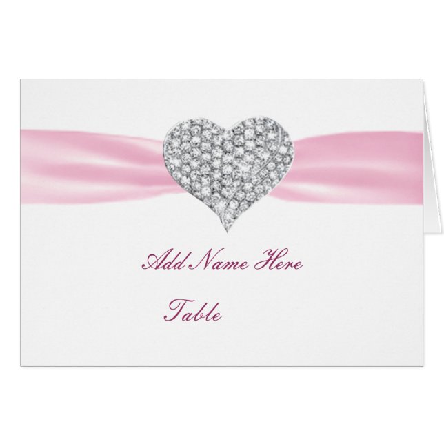 Diamond Heart Pink Wedding Table Place Card (Front Horizontal)