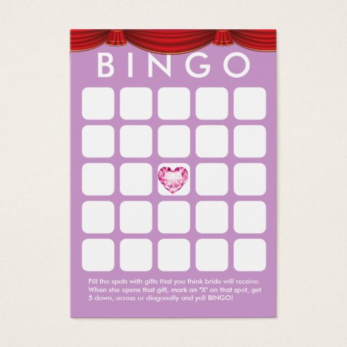 Diamond Heart Purple Bridal Shower Bingo Card Business Card Templates