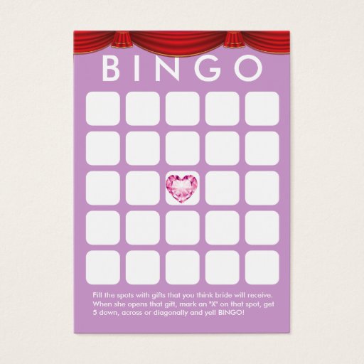 Customizable Diamond Heart Purple Bridal Shower Bingo Card Business Card Templates