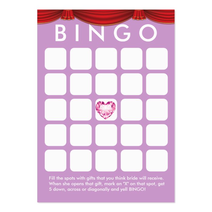 Diamond Heart Purple Bridal Shower Bingo Card Business Card Templates