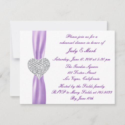Diamond Heart Purple Rehearsal Dinner Invitation