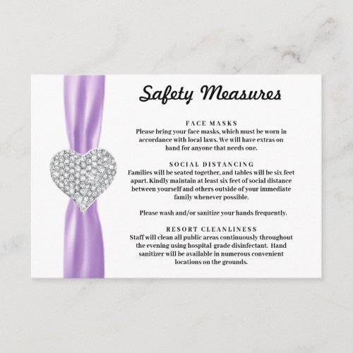 Diamond Heart Purple Ribbon Safety Measures Enclosure Card