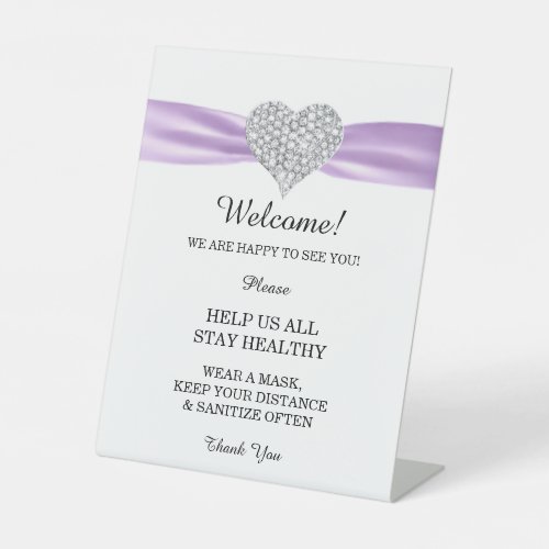 Diamond Heart Purple Ribbon Wedding Safety Pedestal Sign