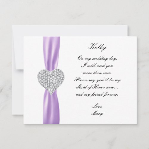 Diamond Heart Purple Wedding Maid Of Honor Card