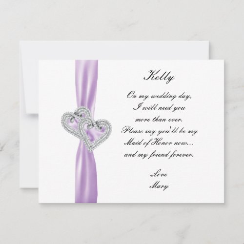 Diamond Heart Purple Wedding Maid Of Honor Card