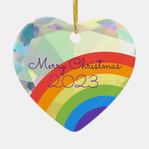 Diamond Heart Rainbow Ceramic Wish Ornament