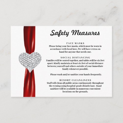 Diamond Heart Red Ribbon Safety Measures Enclosure Card