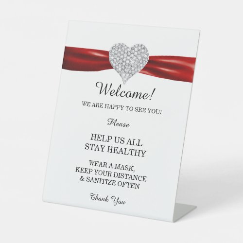 Diamond Heart Red Ribbon Wedding Safety Pedestal Sign