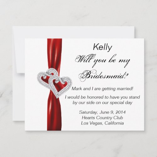 Diamond Heart Red Wedding Bridesmaid Card