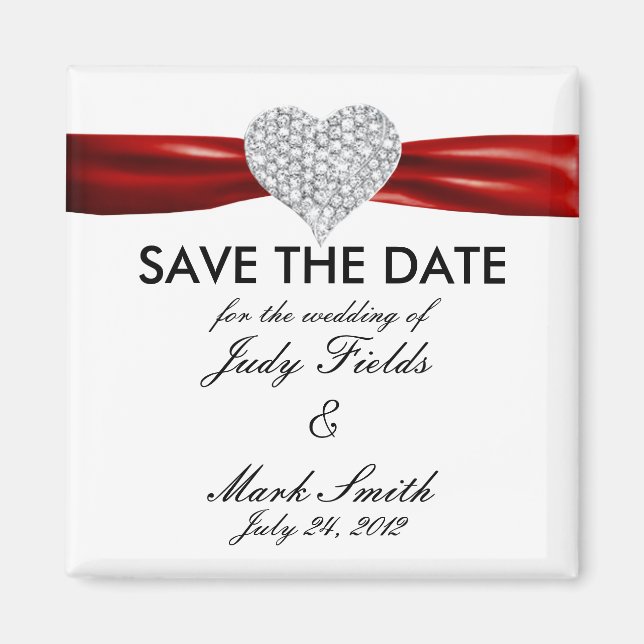 Diamond Heart Red Wedding Save The Date Magnet (Front)