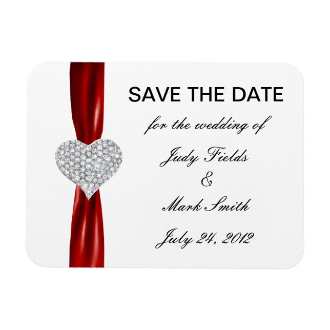 Diamond Heart Red Wedding Save The Date Magnet (Horizontal)