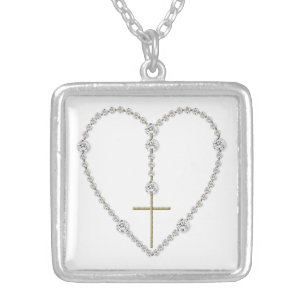 "Diamond" Heart-Shaped Rosary Necklace