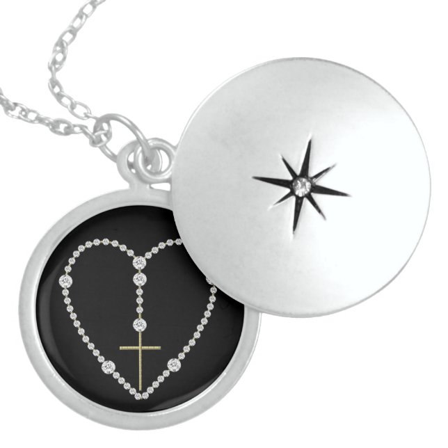 "Diamond" Heart-Shaped Rosary Necklace (Front)