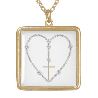 "Diamond" Heart-Shaped Rosary Necklace