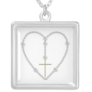 "Diamond" Heart-Shaped Rosary Necklace