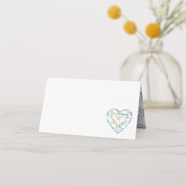 Diamond heart watercolor art guest place cards (Front)